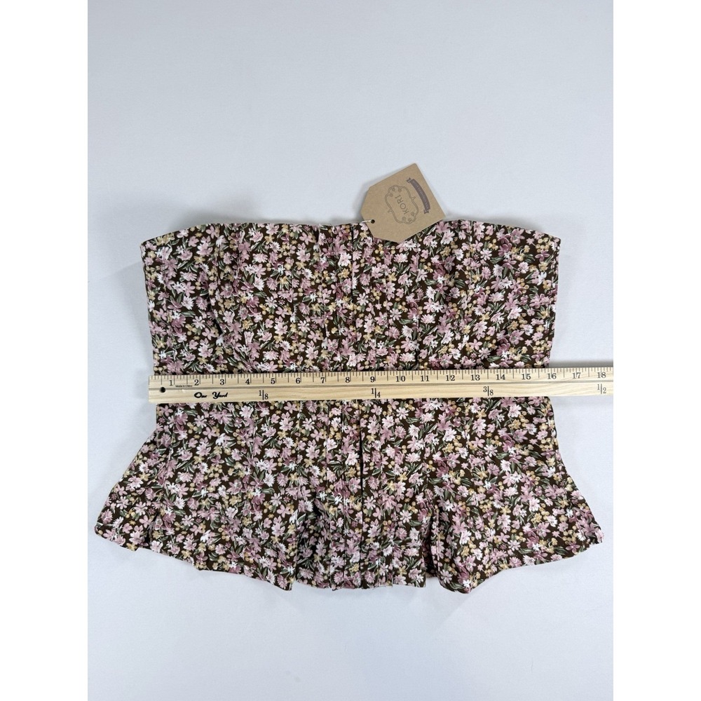 Floral Corset Top Strapless Bustier Peplum Women Brown Pink Cottagecore by KORI - Picture 3 of 6